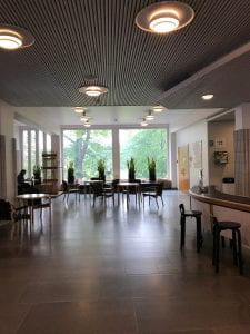 An image of the Harald Herlin Learning Centre room with a large featuring a window at the back with plants on the window ledge 