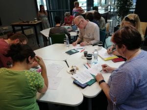 Image of a group of people around a table doing a cognitive mapping activity
