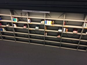 Empty bookshelves on the first floor of the library