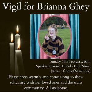 Vigil for Brianna Ghey - Sunday 19th February 2023 - Speakers Corner Lincoln